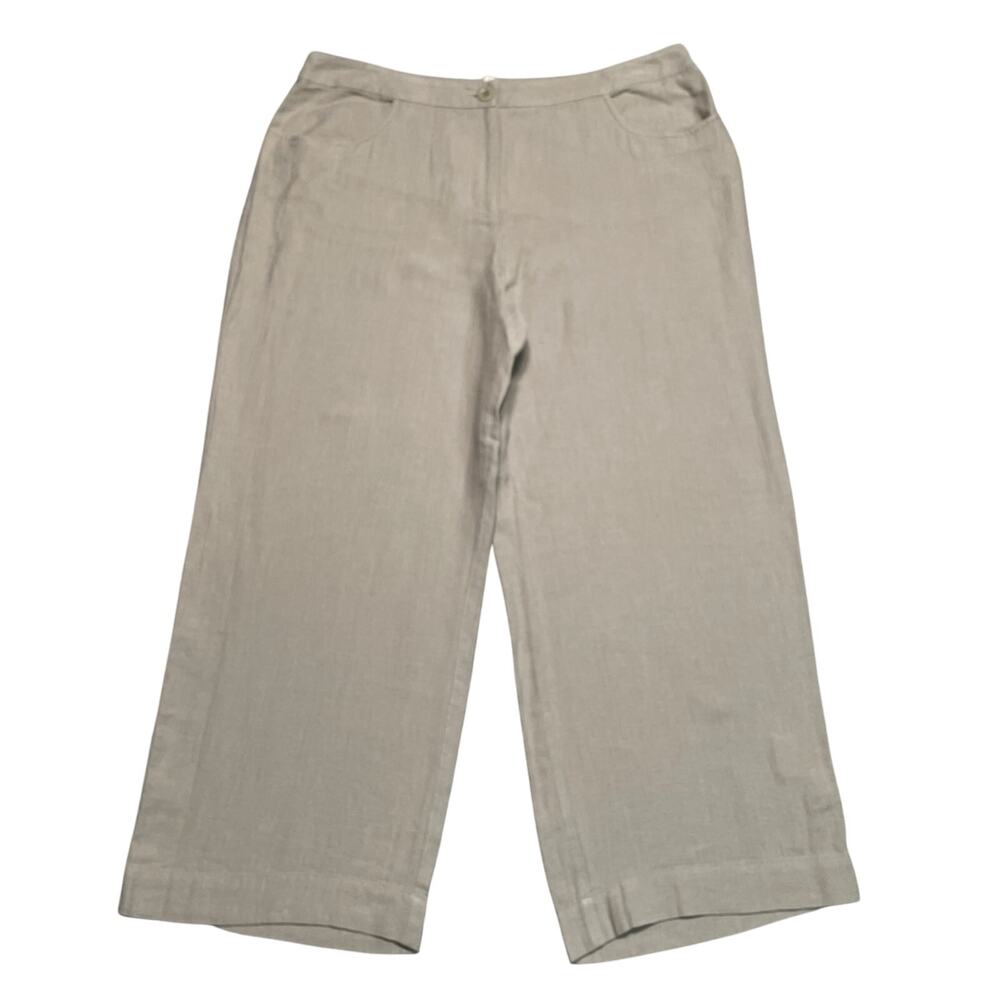 Eileen Fisher Pants Womens Medium Tan Rustic Cotton Momen Linen Cropped System